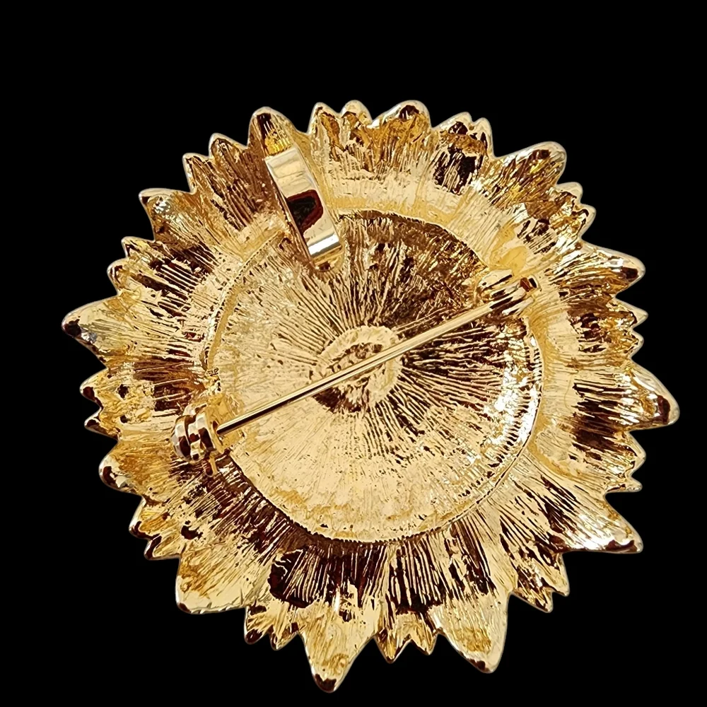 Vintage Mod Brooch Pin Pendant sunflower pearls signed MOD  A0253